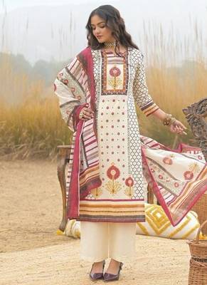 Off white cotton block print readymade suits 2