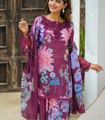 Purple rayon cotton printed readymade suits