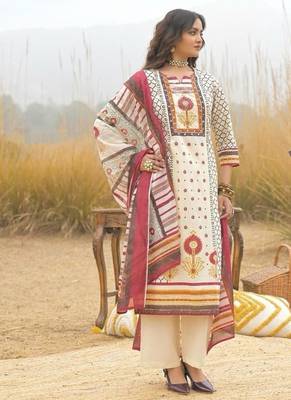 Off white cotton block print readymade suits 3