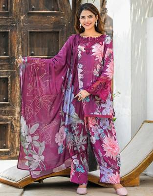 Purple rayon cotton printed readymade suits 2