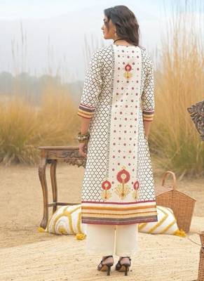 Off white cotton block print readymade suits 4