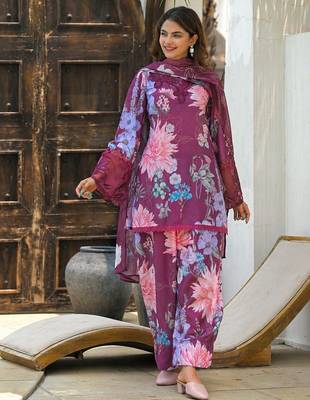 Purple rayon cotton printed readymade suits 3