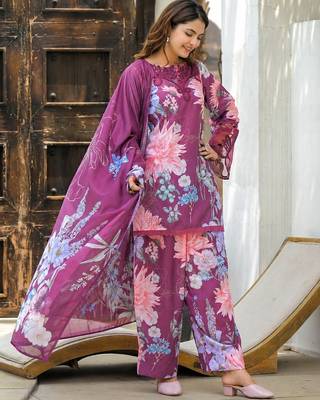 Purple rayon cotton printed readymade suits 4