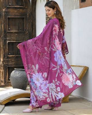 Purple rayon cotton printed readymade suits 5