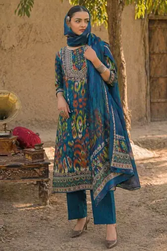 Blue cotton block print readymade suits