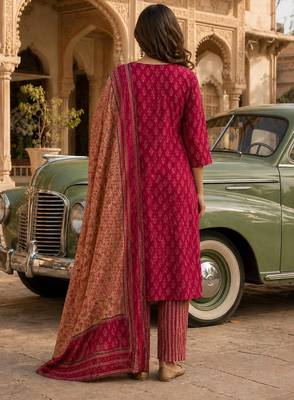 Magenta pink cotton printed readymade suits 3