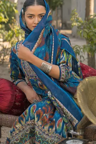 Blue cotton block print readymade suits
