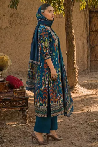 Blue cotton block print readymade suits