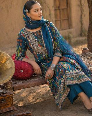 Blue cotton block print readymade suits 4