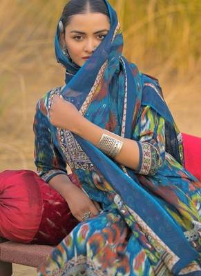 Blue cotton block print readymade suits 5