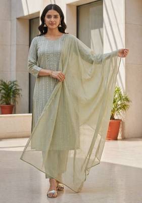 Pista green khadi cotton block print readymade suits 1
