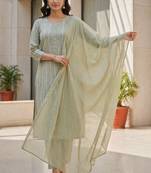 Pista green khadi cotton block print readymade suits