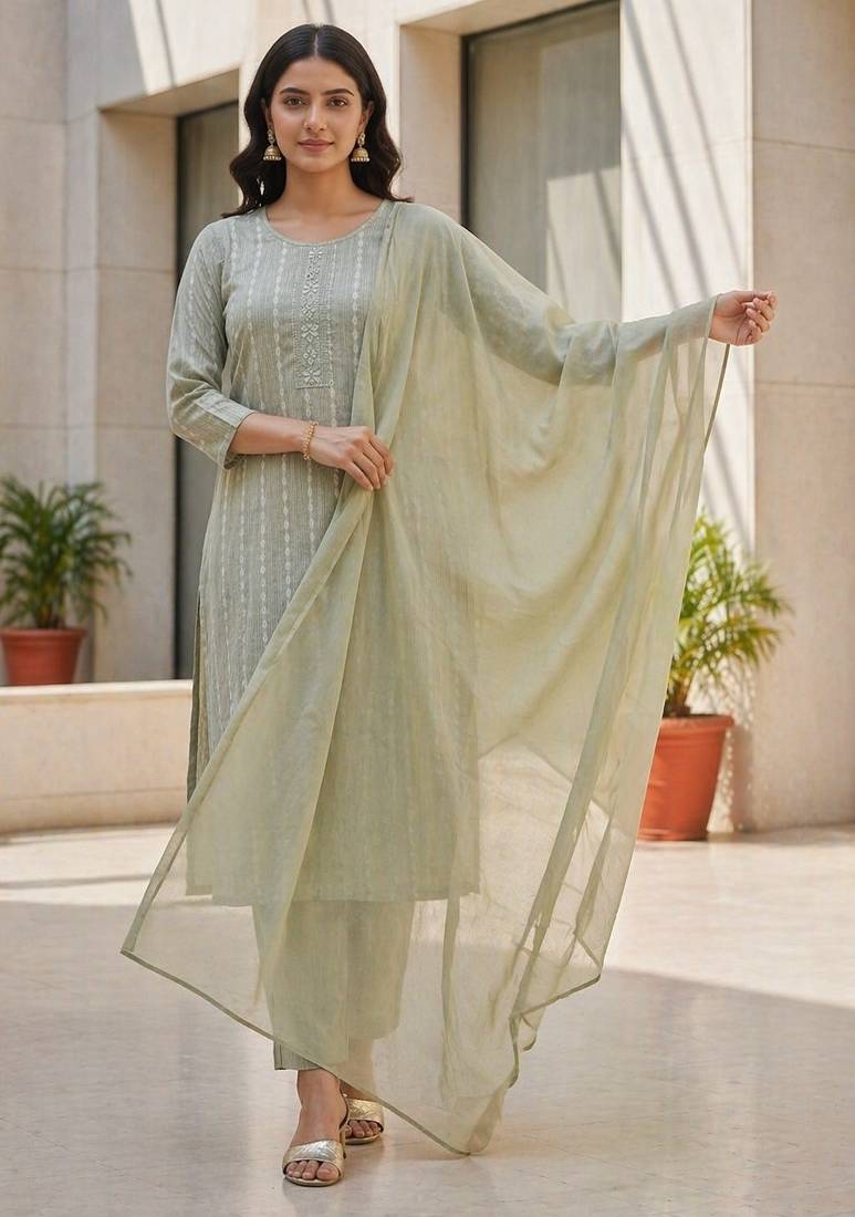 Pista green khadi cotton block print readymade suits