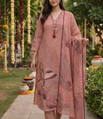 Peach cotton printed readymade suits