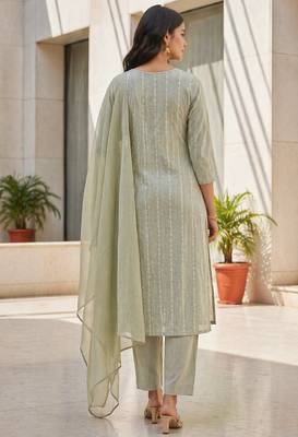 Pista green khadi cotton block print readymade suits 2