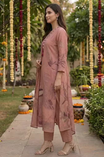 Peach cotton printed readymade suits