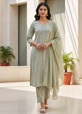 Pista green khadi cotton block print readymade suits 3