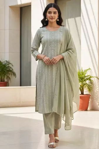 Pista green khadi cotton block print readymade suits