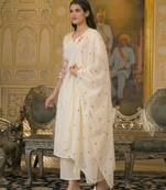 Off white cotton embroided readymade suits