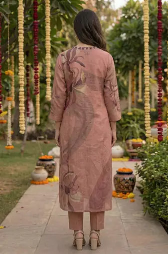 Peach cotton printed readymade suits