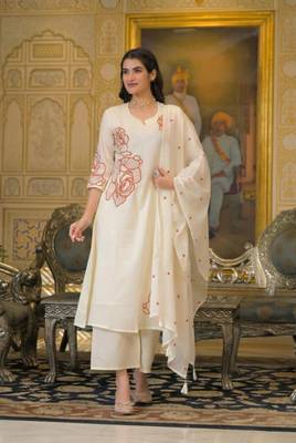 Off white cotton embroided readymade suits 2