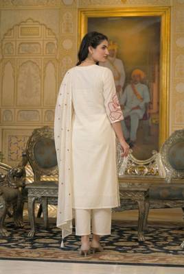 Off white cotton embroided readymade suits 4
