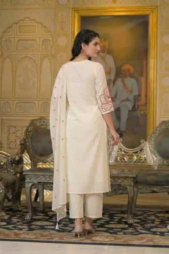 Off white cotton embroided readymade suits