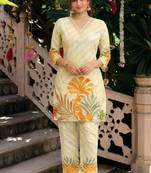 Liight yellow cotton printed co ord set