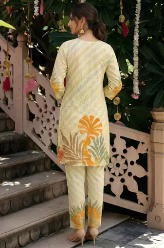 Liight yellow cotton printed co ord set