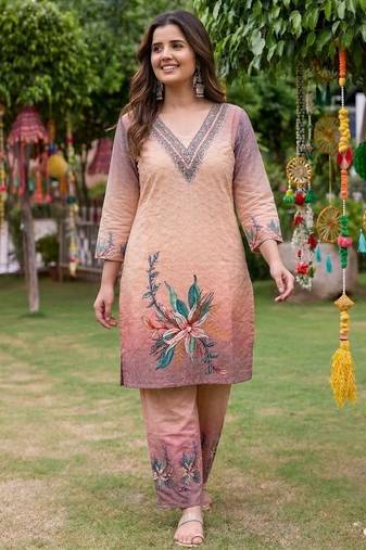 Peach cotton chikankari co ord set