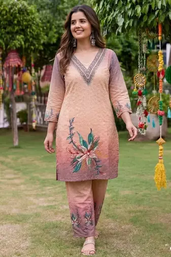 Peach cotton chikankari co ord set