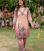 Peach cotton chikankari co ord set