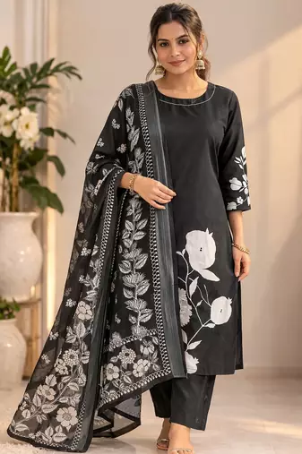 Black silk cotton printed readymade suits