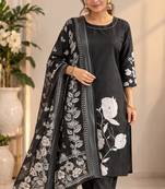 Black silk cotton printed readymade suits