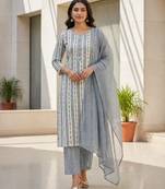 Light grey khadi cotton block print readymade suits