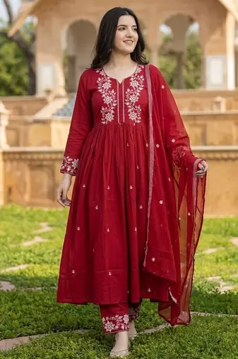 Mahroon cotton embroided readymade suits