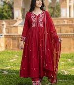Mahroon cotton embroided readymade suits