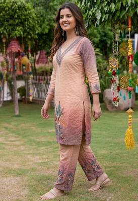 Peach cotton chikankari co ord set 2