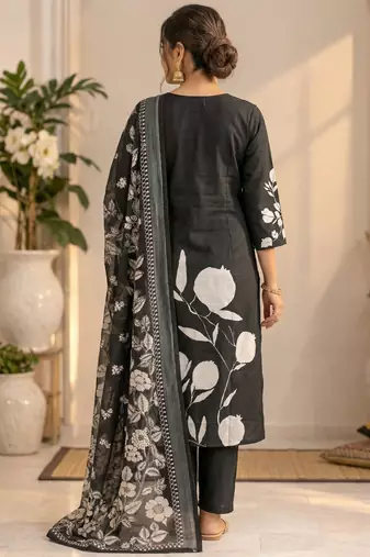 Black silk cotton printed readymade suits