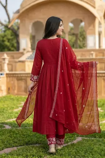 Mahroon cotton embroided readymade suits