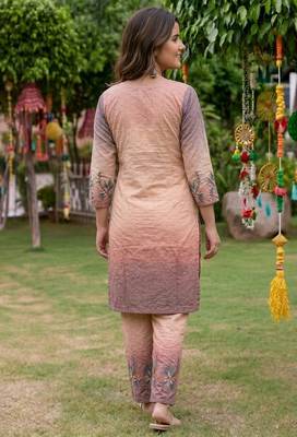 Peach cotton chikankari co ord set 3