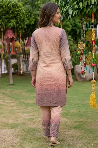 Peach cotton chikankari co ord set