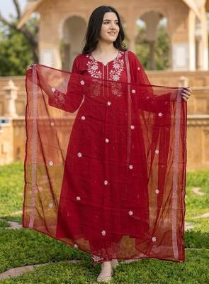 Mahroon cotton embroided readymade suits 3