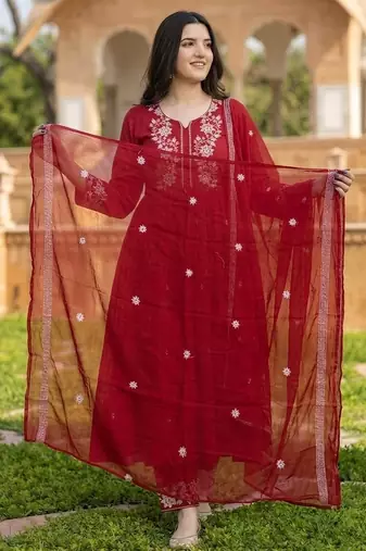 Mahroon cotton embroided readymade suits