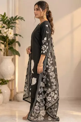 Black silk cotton printed readymade suits