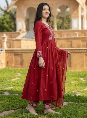 Mahroon cotton embroided readymade suits 4