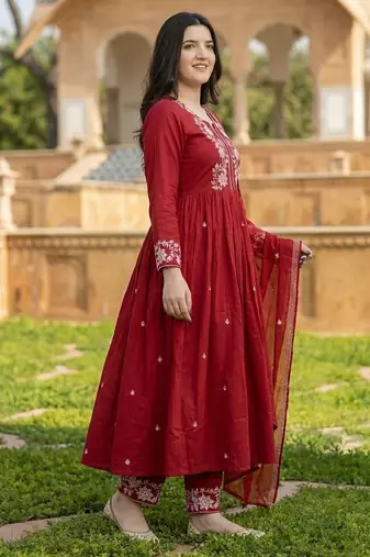Mahroon cotton embroided readymade suits