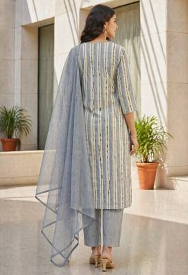 Light grey khadi cotton block print readymade suits 4