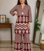 Mahroon malmal cotton printed co ord set