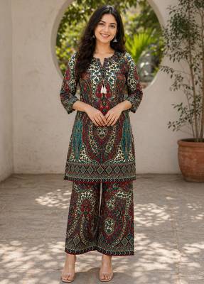 Multicolour rayon cotton paisley printed co ord set 1